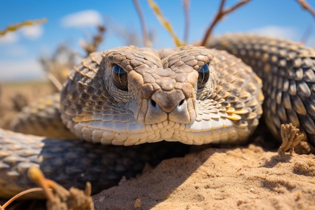 Photo a snake with blue eyes and a blue eyes