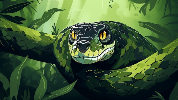 緑の背景を持つヘビ