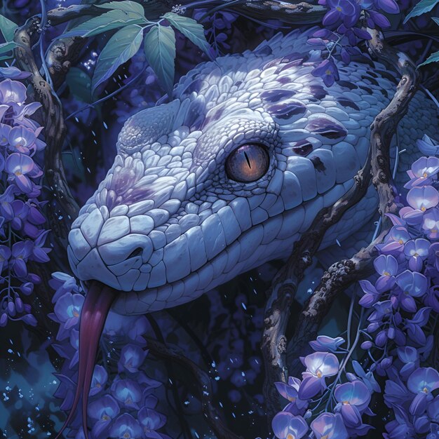 Photo a snake with purple flowers