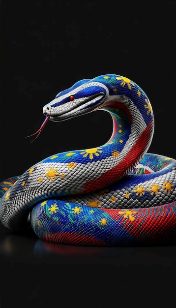 a snake with a red and blue tail