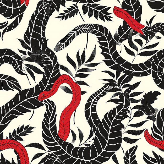 змея с красными перьями на белом фоне