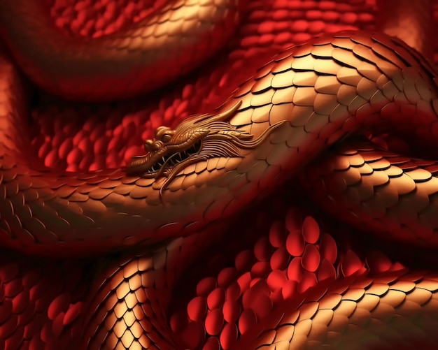 A snake with red and gold skin and the word snake on it