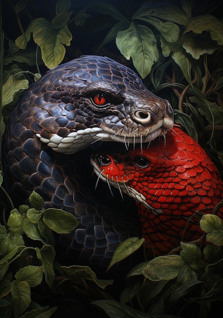 Photo a snake with a red head and a snake on the back