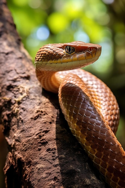 a snake with a snake on its head is looking at the camera