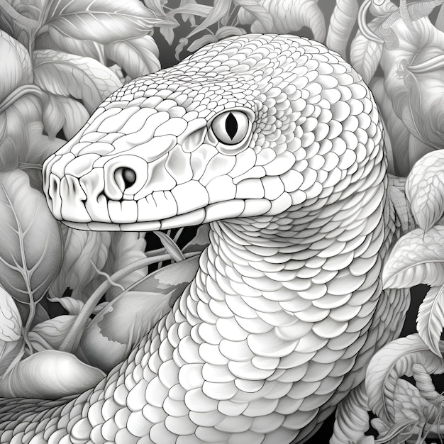 Photo a snake with a white head and green eyes is shown in a black and white image