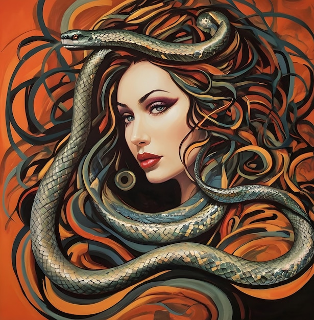 Foto serpente e donna bella arte