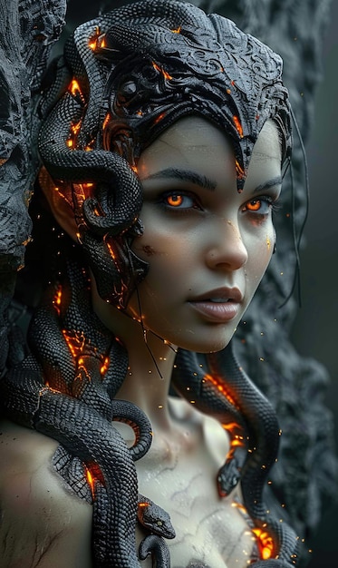 Snake Woman the Gorgon Medusa in Greek mythology represented as a creature with a womans face and snake hair bringing death with her gaze