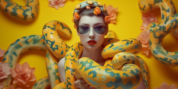 Snakes around the woman beautiful illustration picture generative ai