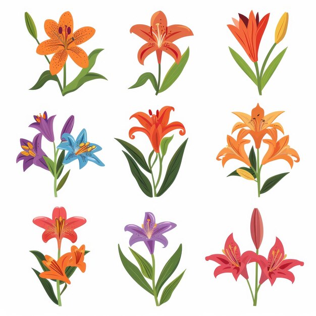 Snap Lily Flower Icon Set Garden Snaplily Flower Flat Design Abstract Snap Lily Flower Symbol