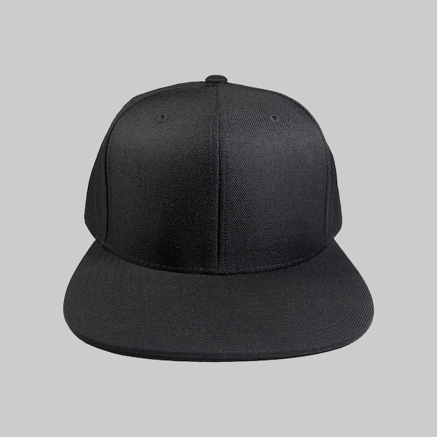 Photo snapback cap black color isolated on plain background