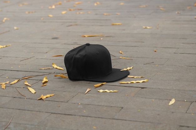 Snapback cap black color in outdoor