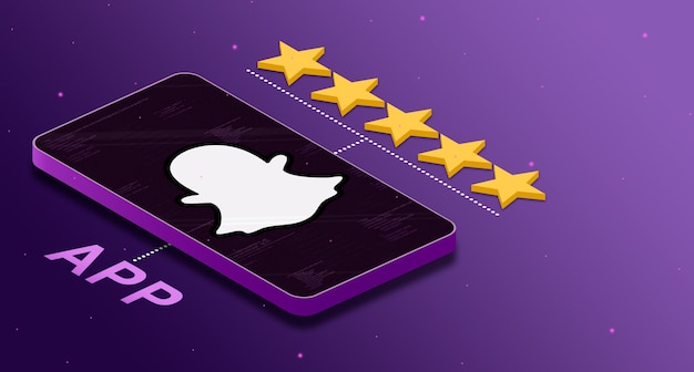 Snapchat application logo on the phone with a fivestar rating 3d