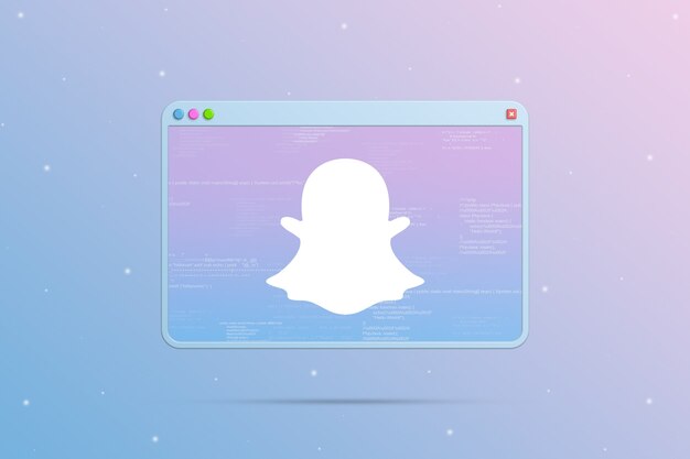 プログラムコード3dの要素とブラウザウィンドウ上のsnapchatロゴアイコン