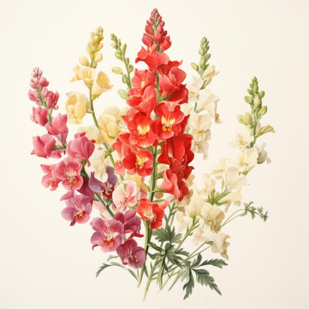 Photo snapdragon bouquet detailed watercolor in naturalistic botanical art style