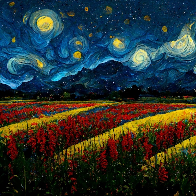 Snapdragon Fields Under a Starry Night