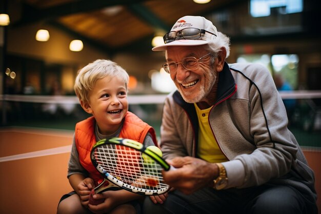 Photo snapshot of elderly gentleman holding pickle ball racket generative ai