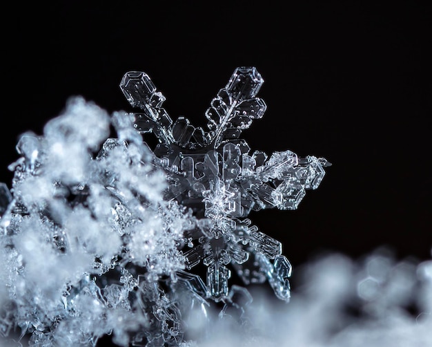 降雪の間に撮影された小さな雪の結晶のスナップショット冬休みとクリスマスの背景