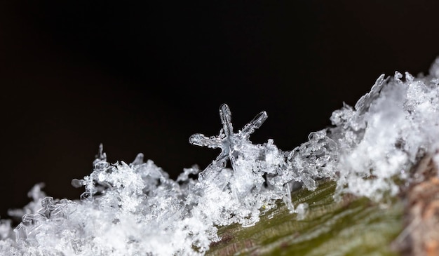 降雪時に撮影された小さな雪の結晶のスナップショット