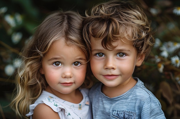 Foto una foto di un ragazzino e una ragazzina