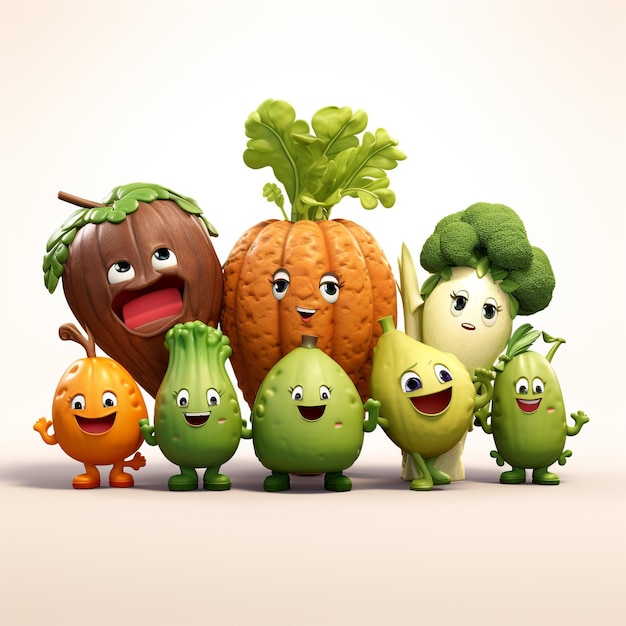 SnazzyJazzy はグループを幸せにするかわいい野菜と果物のマスコット 3 d