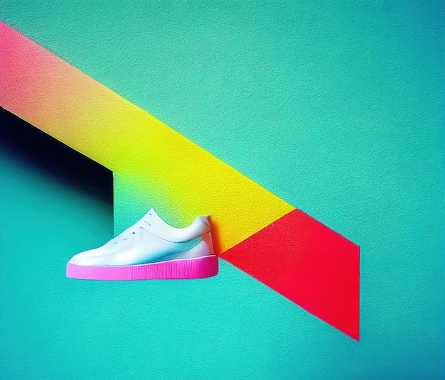 Sneaker shoe on bright geometric background d render digital illustration