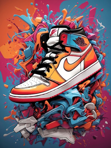 Sneaker splash colorful graffiti action t shirt design