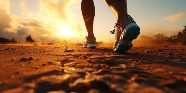 Foto piedi sneakerclad che corrono su una pista atleta sportivo che corre