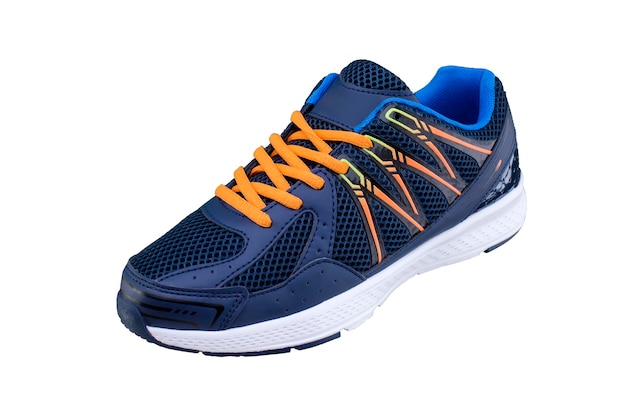 Sneakers blue with orange laces Sport shoes on white background