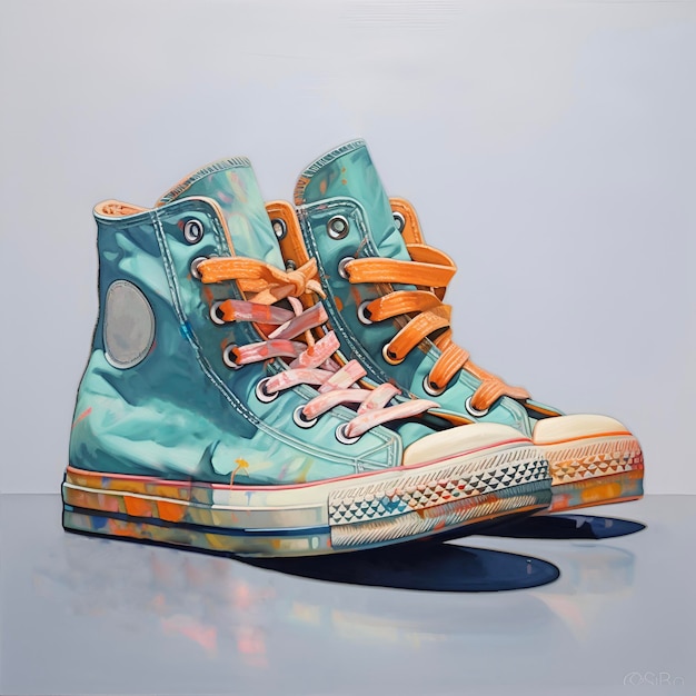 Sneakers illustration on a blue background Modern fashionable shoes for every day AI generated