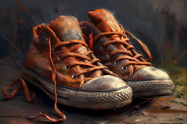 Sneakers klaar voor een lange wandeling of digitale kunstillustratie