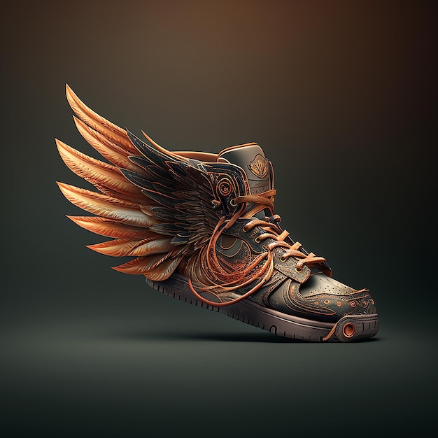 sneakers met vleugels, ongebruikelijke designschoenen, illustratie voor reclamebanner, decor, ontwerp