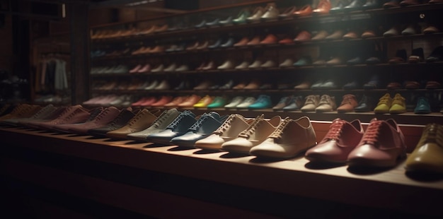 Photo sneakers in a shoe store generative ai
