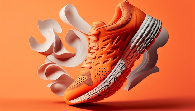 Sneakers with flying laces that are fashionable and trendy Running sneakers with an orange backdrop