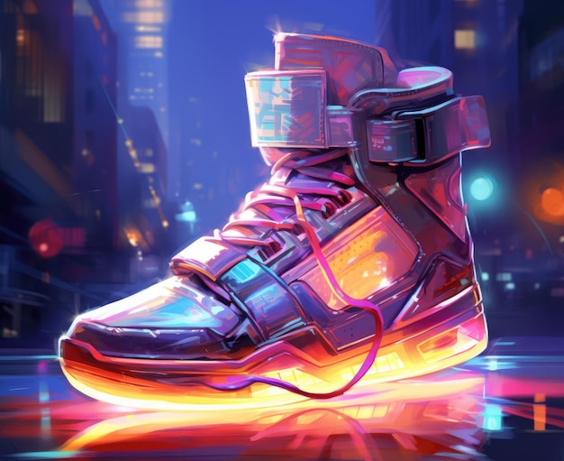 Sneakers with glowing cyberpunk elements