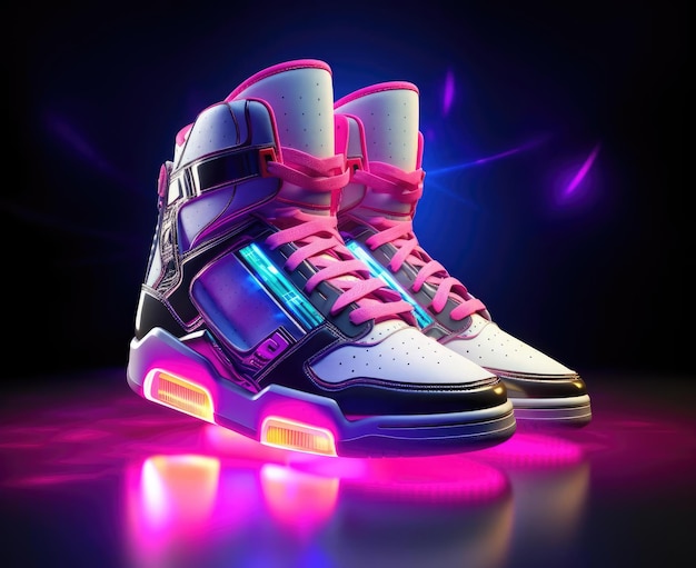 Sneakers with glowing cyberpunk elements