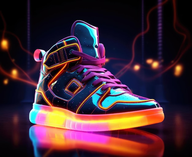 Photo sneakers with glowing cyberpunk elements