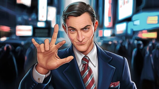 Sneaky business man showing money gesture asking for money and looking at camera