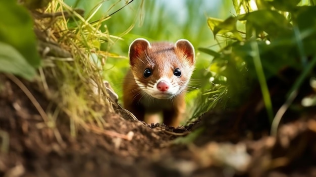 A sneaky weasel stalking prey AI generated