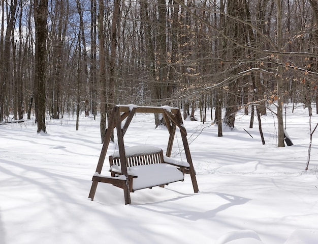 Foto sneeuw bedekte schommels. winterlandschap.