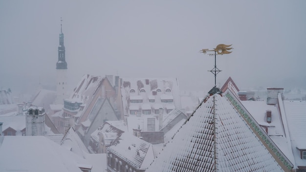 Sneeuw Oud Tallinn, Estland. Grote sneeuw in Tallinn