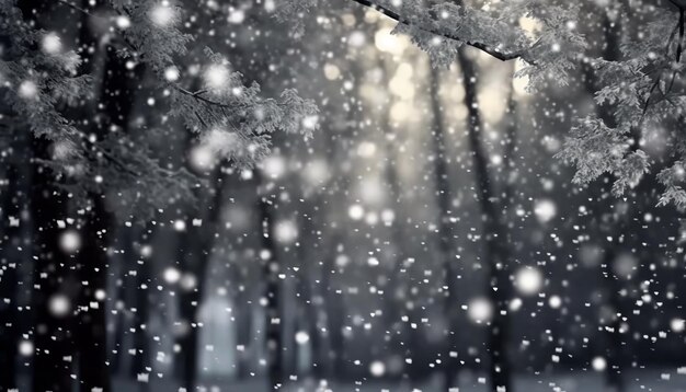 Sneeuwbedekte bomen in het winterwoud creëren een magisch serene landschap gegenereerd door AI