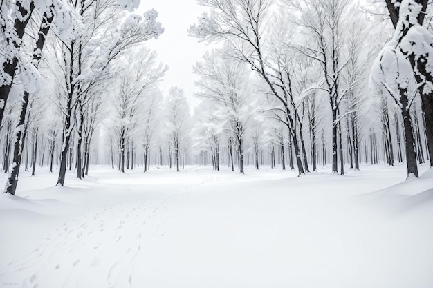 Sneeuwbos met witte bomen