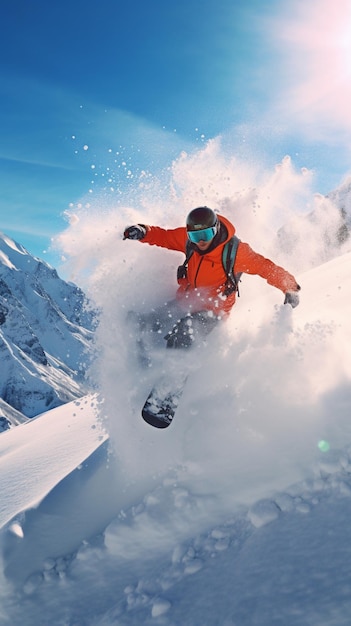 Sneeuwfoto van een glamour snowboarder dolfijn Ai gegenereerde kunst