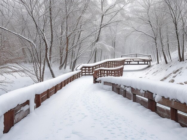 Foto sneeuwige houten brug op een winterdag stare juchy polen