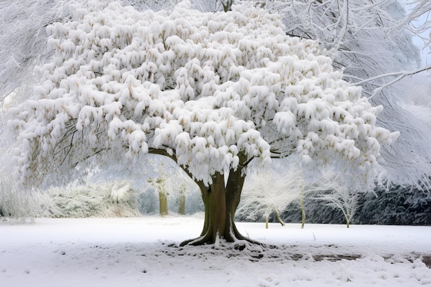 Sneeuwklapboom onder vroege sneeuwval