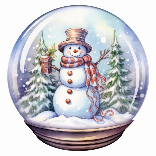Sneeuwman in een glazen bal Illustratie op witte achtergrond
