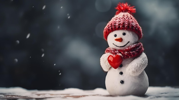 Sneeuwman met een rood hart op zijn hoofd