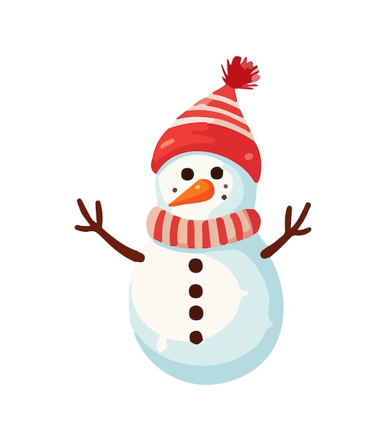 Foto sneeuwman met een sjaal handschoenen en hoed geïsoleerd op een witte achtergrond in cartoon waterverf stijl plat ontwerp vector illustratie