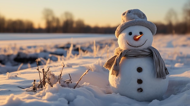 sneeuwman op het winterseizoen sneeuw gebied