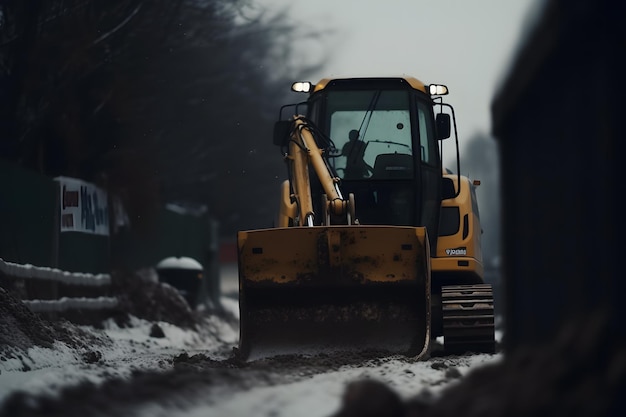 Sneeuwploeg doet sneeuwruimen na een sneeuwstorm Neuraal netwerk gegenereerd door AI